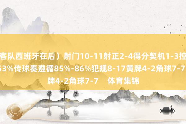 客队西班牙在后）射门10-11射正2-4得分契机1-3控球率47%-53%传球奏遵循85%-86%犯规8-17黄牌4-2角球7-7    体育集锦